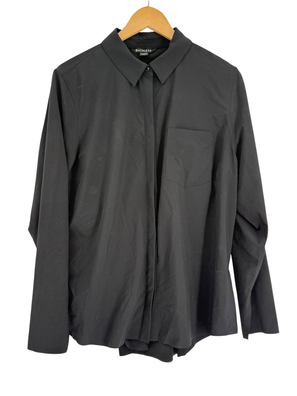 Athleta Everlasting Shirt Womens Size L Black Poplin Button Up Long Sleeve